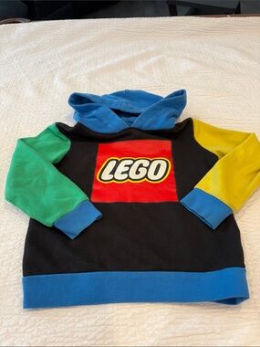 Lego Kids Black Hoodie with Blue Hood, Green and Yellow Sleeves
Size 5-6 yrs.